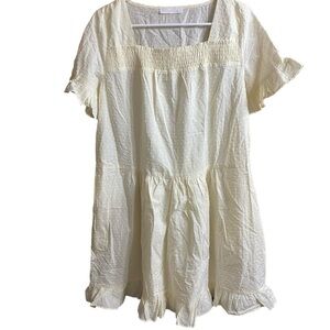 Ces Femme Cream Swiss Dot Square Neck Tiered Babydoll Mini Dress Size Small